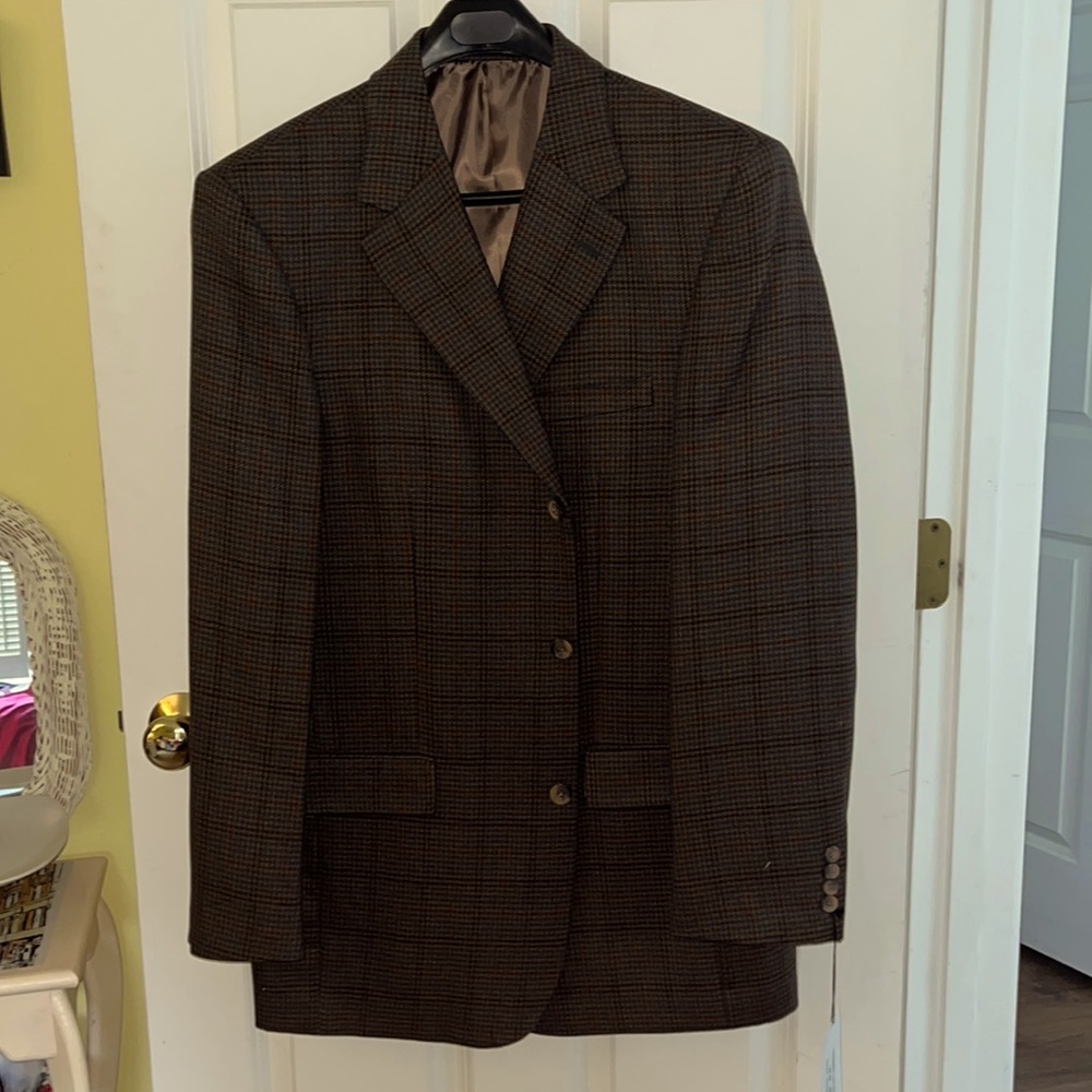NWT! Men’s Paul Fredrick Single Breasted Sport Jacket. Muted green plaid 42XL